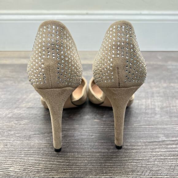 Sergio Bari tan faux suede formal heels with rhinestone details size 8 B72 - Picture 4 of 6